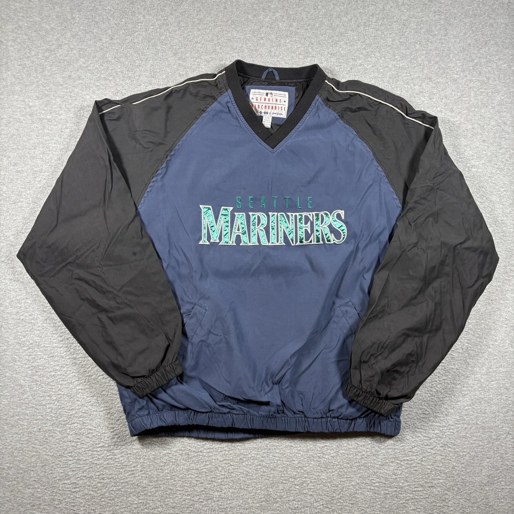 Vintage Seattle Mariners Windbreaker Pullover Jacket Large MLB G-III V-Neck Y2K